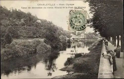 Ak Charleville Mézières Ardennes, Mont Olympe, Canal, Pont de Montcy