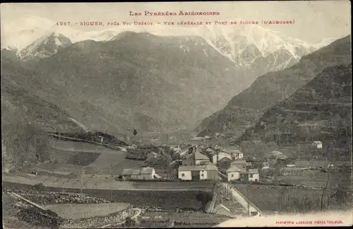 Ak Siguer Ariège, Vue générale et Port de Siguer d'Andorre