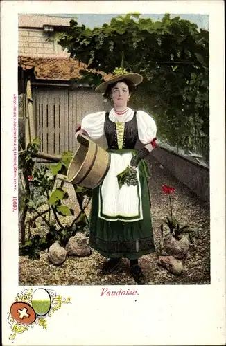 Ak Waadt Schweiz, Frau in Volkstracht