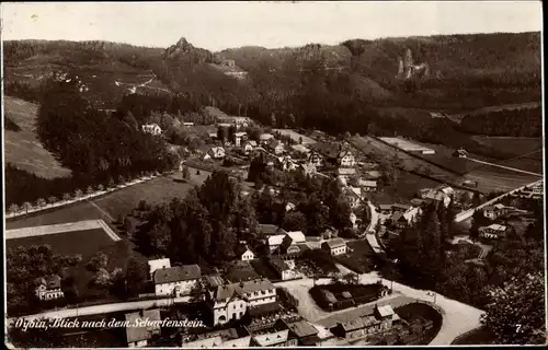 Ak Oybin in der Oberlausitz, Ortspartie, Vogelschau, Scharfenstein