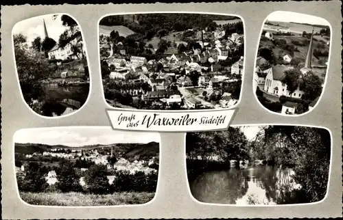 Ak Waxweiler im Eifelkreis Bitburg Prüm, Totale, Kirche, Seeblick