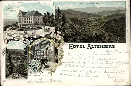 Litho Neubois Gereuth Elsass Bas Rhin, Hotel Altenberg, Terrasse, Vallee de Munster