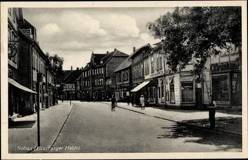 Ak Soltau Lüneburger Heide Niedersachsen, Straßenpartie, Geschäfte