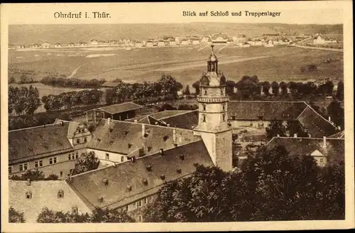 Ak Ohrdruf in Thüringen, Schloss, Truppenlager, Vogelschau