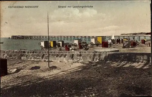 Ak Niendorf Timmendorfer Strand, Strandpartie, Landungsbrücke, Strandwägen