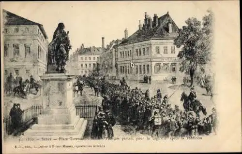 Künstler Ak Sedan Ardennes, Place Turenne, Monument