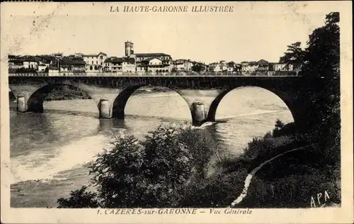 Ak Cazères sur Garonne Haute Garonne, Gesamtansicht mit Brücke