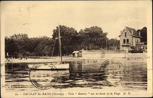 Ak Taussat les Bains Gironde, Villa Beatrix sur les bords de la Plage