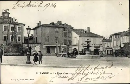 Ak Mirande Gers, Place d'Astarac, Papeterie