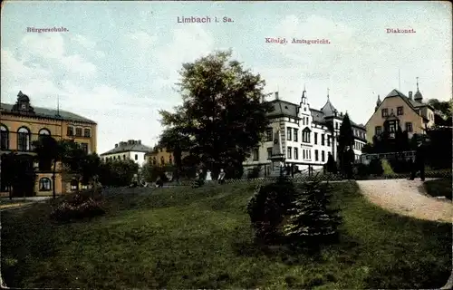 Ak Limbach Oberfrohna Sachsen, Bürgerschule, Königliches Amtsgericht