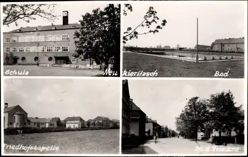 Ak Neukieritzsch in Sachsen, Schule, Bad, Friedhofskappele, Straße des Friedens