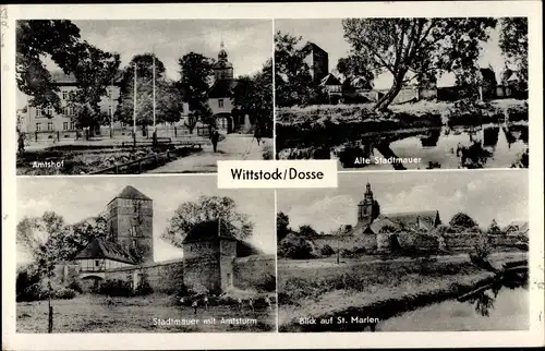 Ak Wittstock Dosse in der Ostprignitz, Amtshof, Alte Stadtmauer, Amtsturm, St Marien