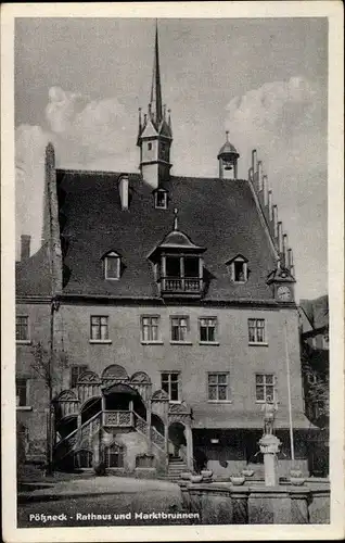 Ak Pößneck in Thüringen, Rathaus und Marktbrunnen