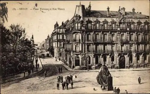 Ak Sedan Ardennes, Place Turenne et Rue Thiers