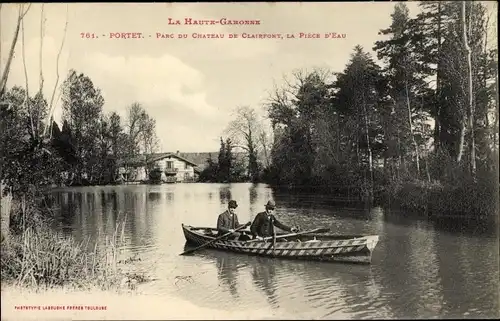 Ak Portet sur Garonne Haute Garonne, Parc du Château de Clairfont, Ruderpartie