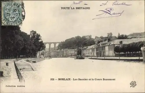 Ak Morlaix Finistère, Le Cours Beaumont et le Bassin a Flot