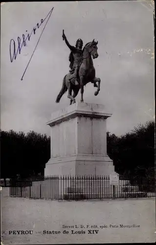 Ak Montpellier Hérault, Peyrou, Statue de Louis XIV