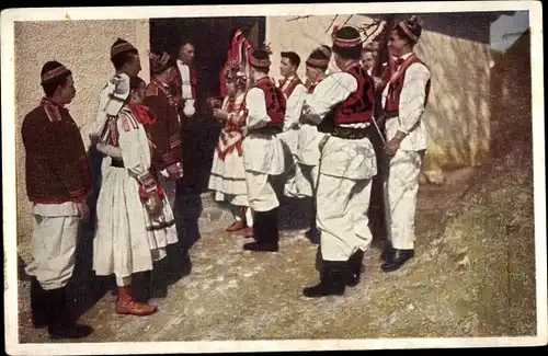 Künstler Ak Kroatische Nationaltracht Sestine Zagreb