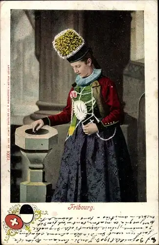 Ak Kanton Freiburg, Frau in Volkstracht