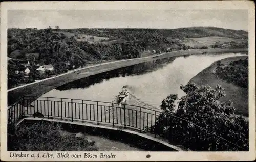 Ak Diesbar Seußlitz Nünchritz an der Elbe, Blick vom Bösen Bruder ins Elbtal