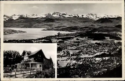 Ak Adliswil Kt. Zürich Schweiz, Bergrestaurant Felsenegg, Stallikon, Blick auf den Ort