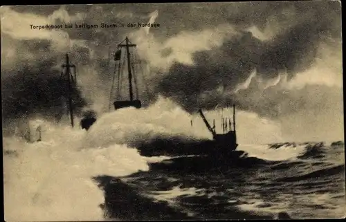 Ak Torpedoboot bei heftigem Sturm in der Nordsee, Deutsche Kriegsschiffe, 3. Komp. II. Matrosendiv.