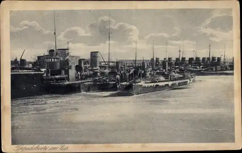 Ak Torpedoboote im Eis, Kaiserliche Marine