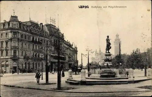 Ak Leipzig in Sachsen, Rossplatz mit Mägdebrunnen