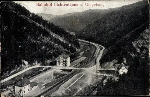 Ak Lichtentanne Probstzella Thüringen, Vogelschau, Eisenbahnstrecke