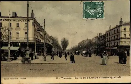 Ak Toulouse Haute Garonne, Entrée du Boulevard Straabourg et Café