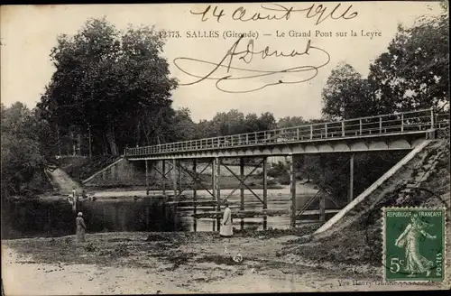 Ak Salles Gironde, Le Grand Pont sur la Leyre