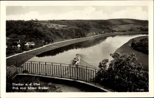 Ak Diesbar Seußlitz Nünchritz an der Elbe, Blick vom Bösen Bruder ins Elbtal