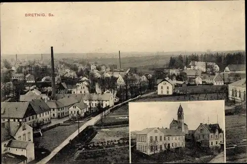 Ak Bretnig Hauswalde Großröhrsdorf in Sachsen, Totale, Kirche