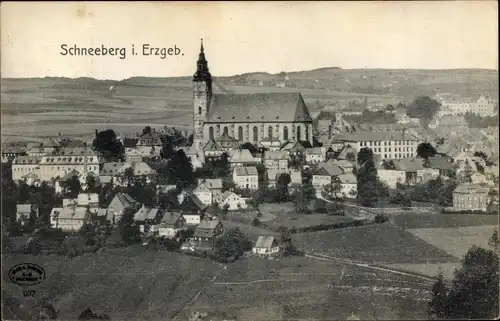 Ak Schneeberg im Erzgebirge, Blick auf den Ort, Kirche