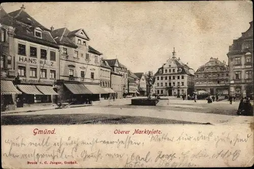 Ak Schwäbisch Gmünd im Ostalbkreis, Oberer Marktplatz, Brunnen, Handlung Hans Walz
