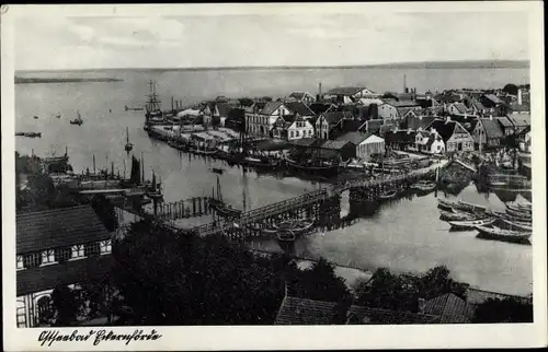 Ak Ostseebad Eckernförde, Blick auf den Ort, Brücke