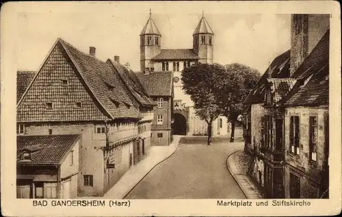 Ak Bad Gandersheim in Niedersachsen, Marktplatz, Stiiftskirche