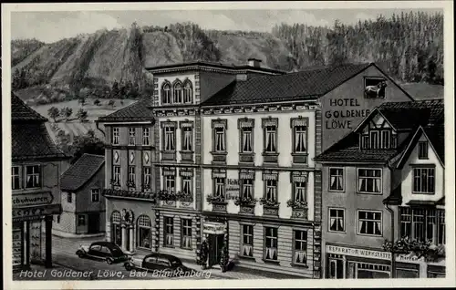 Künstler Ak Bad Blankenburg in Thüringen, Hotel Goldener Löwe, Marktplatz