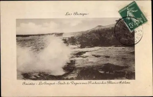 Ak Le Conquet Finistère, Etude des Vagues aux Rochers des Blancs Sablons