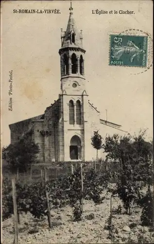 Ak Saint Romain la Virvée Gironde, L'Eglise et le Clocher