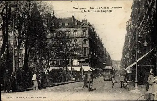 Ak Toulouse Haute Garonne, Rue Alsace Lorraine, Jardin du Capitole