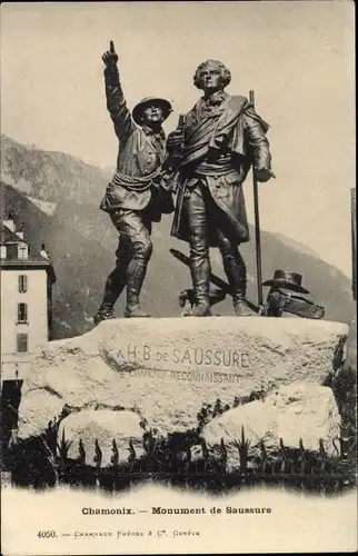 Ak Chamonix Mont Blanc Haute Savoie, Monument de Saussure