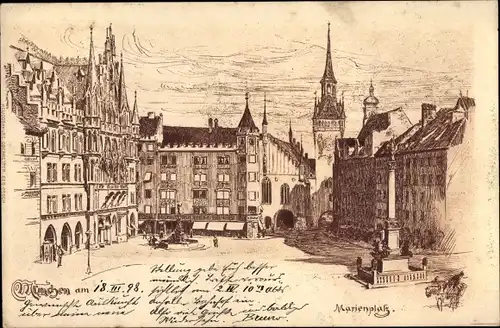 Künstler Ak München Bayern, Marienplatz