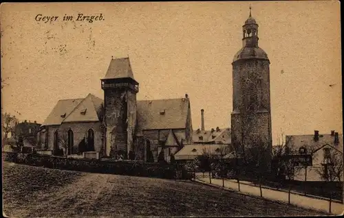 Ak Geyer im Erzgebirge Sachsen, Kirche, Glockenturm