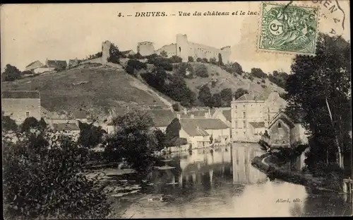 Ak Druyes les Belles Fontaines Yonne, Le Lac et l'ancien Chateau