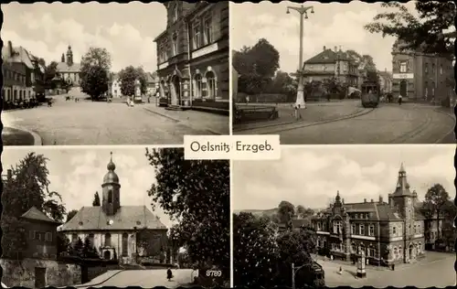 Ak Oelsnitz im Vogtland, Strassenansichten, Kirche