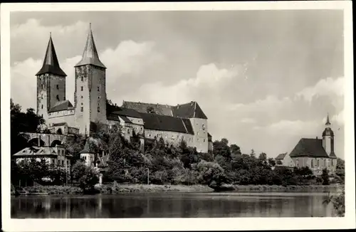 Ak Rochlitz an der Mulde, Schloss, Petrikirche, Mulde