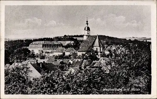 Ak Wechselburg in Sachsen, Teilansicht, Kirche