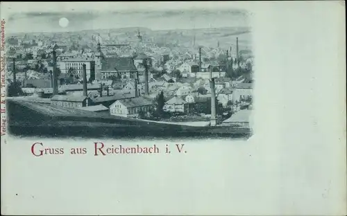 Mondschein Ak Reichenbach im Vogtland, Blick auf den Ort