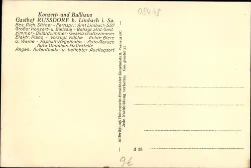 Ak Rußdorf Limbach Oberfrohna Sachsen, Konzert und Ballhaus Gasthof Russdorf